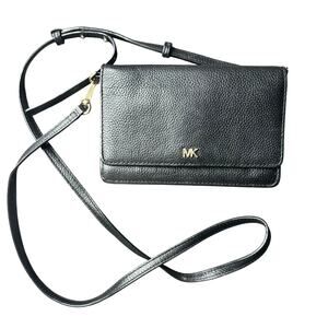 Michael Kors Pebbled Leather Phone Crossbody Wallet Bag Optic Black
